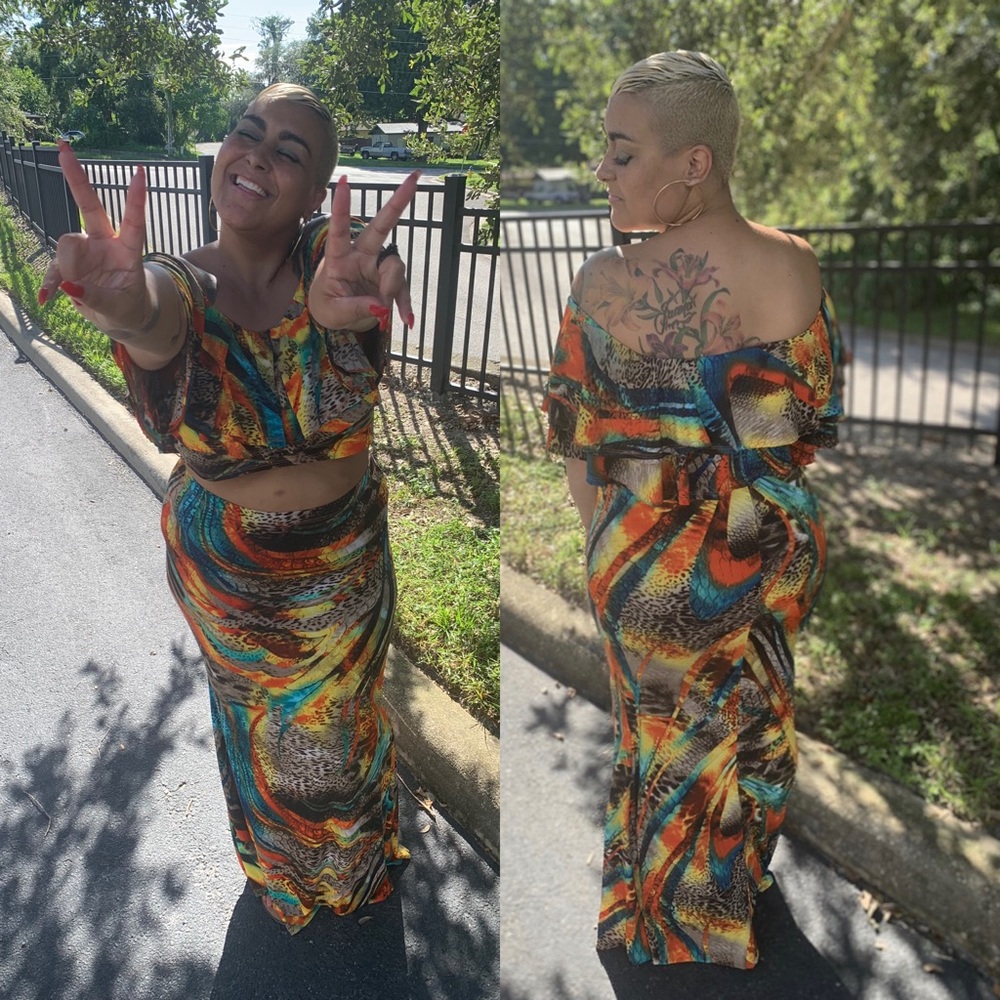 2 piece fun print skirt and top